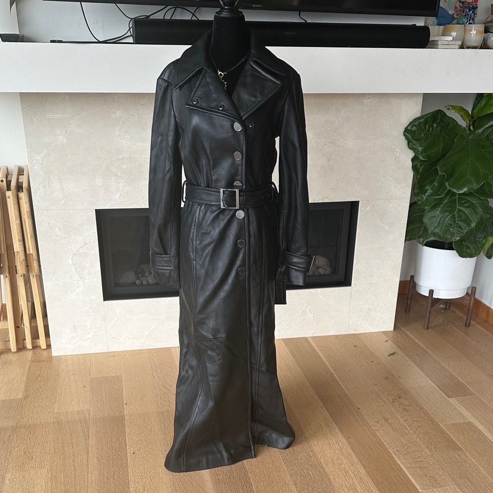 Calvin klein long leather coat.